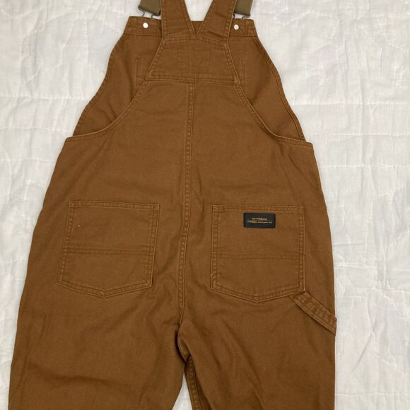 REI Co-Op Trailsmith Bib Camp Overalls Womens 6 Walrus Brown Canvas Double Knee - Picture 3 of 8